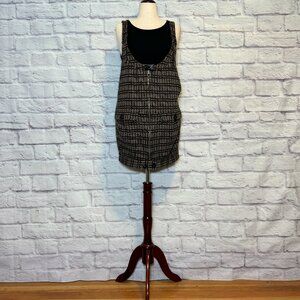 L.A.M.B. Black & Tan Wool Geometric Print Jumper Dress